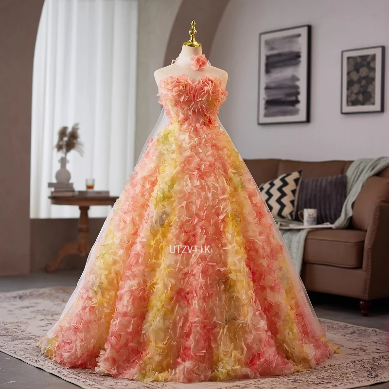 

Платье для выпускного вечера без бретелек по индивидуальному заказу, женское элегантное трапециевидное платье с цветами из тюля, красивые платья для вечеринки, дня рождения, роскошные корейские вечерние платья 드레스