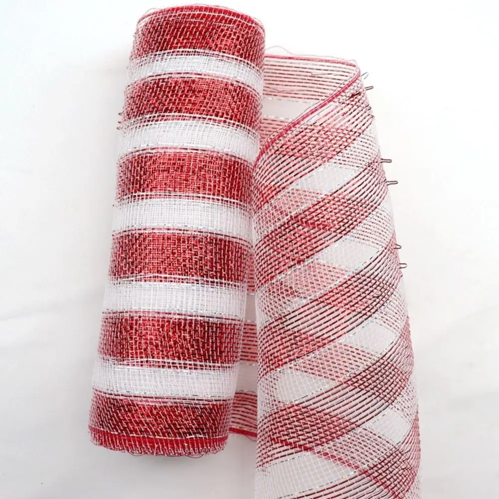 Red & White Candy Cane Decor Mesh Roll 26cmx10yard Christmas Wreath Tree Stripes