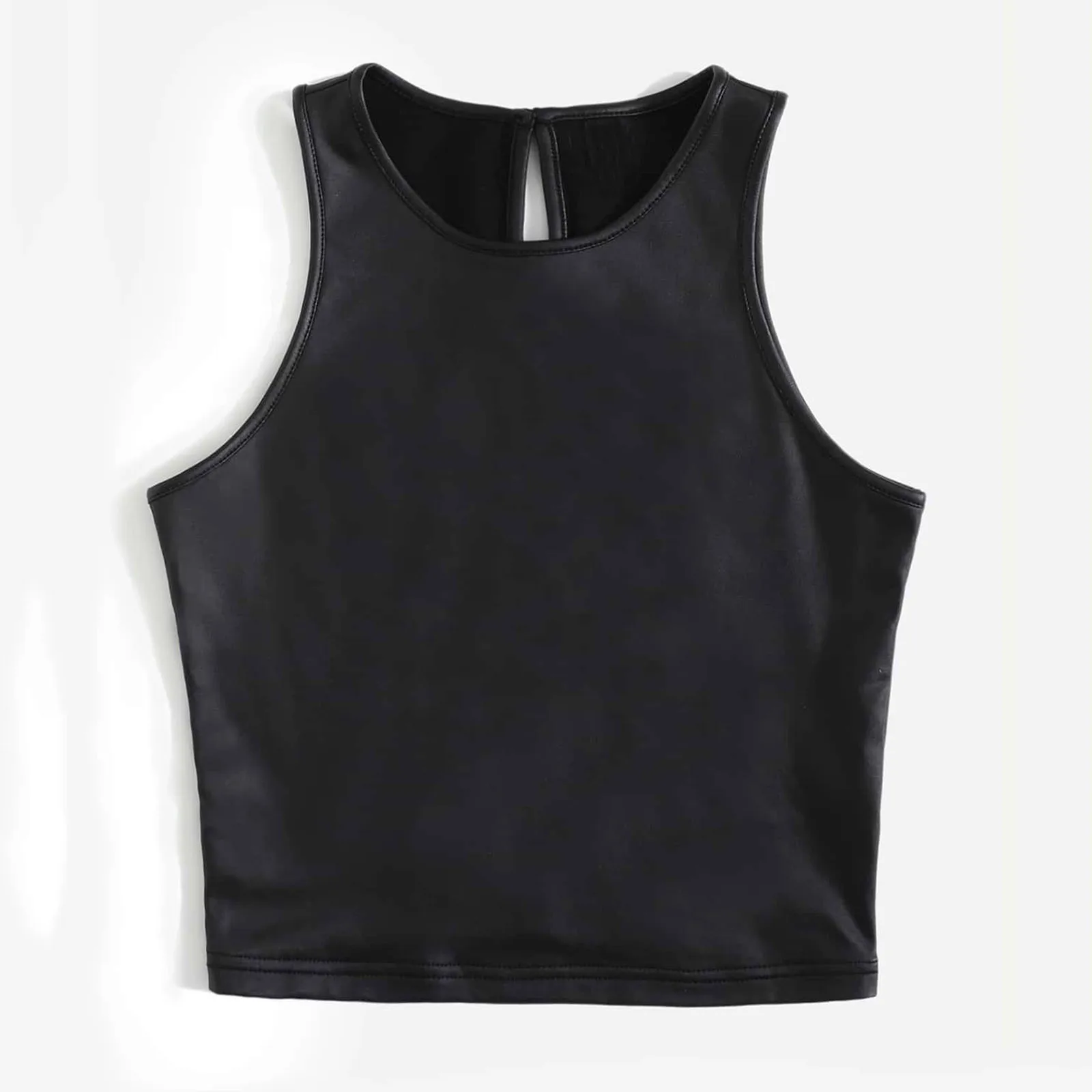 Leather Tank Crop Tops Womens Sleeveless Strappy Patent Leather Vest Cropped Clubwear Black Summer Skinny Camis Elastic Tanks