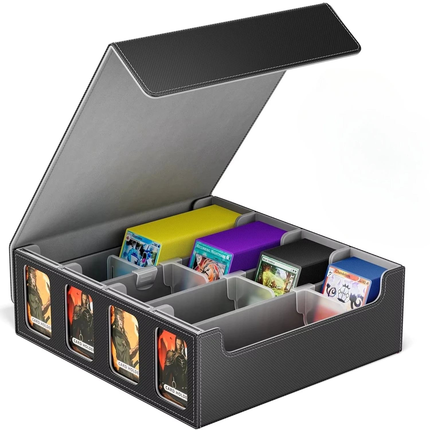 Premium Four-Row Large Capacity Diamond PU Leather Card Storage Box with Double Window Chessboard Design for YU GI OH