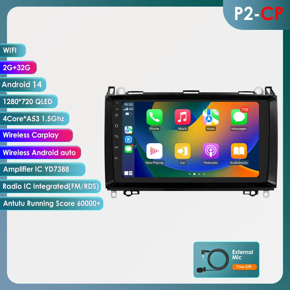 6115 CarPlay Android Auto Radio voor Mercedes Benz W169 W245 B200 W906 Sprinter W639 Vito 360 ° Camera Multimedia Speler Autoradio