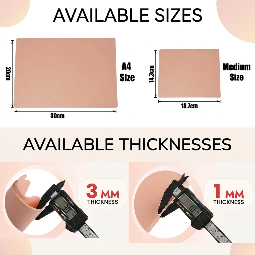 A4 Size Tattoo Practice Skin 3/1mm Double Side Silicone Permanent Makeup Eyebrow Synthetic Leather Training Fake Skin Accessory