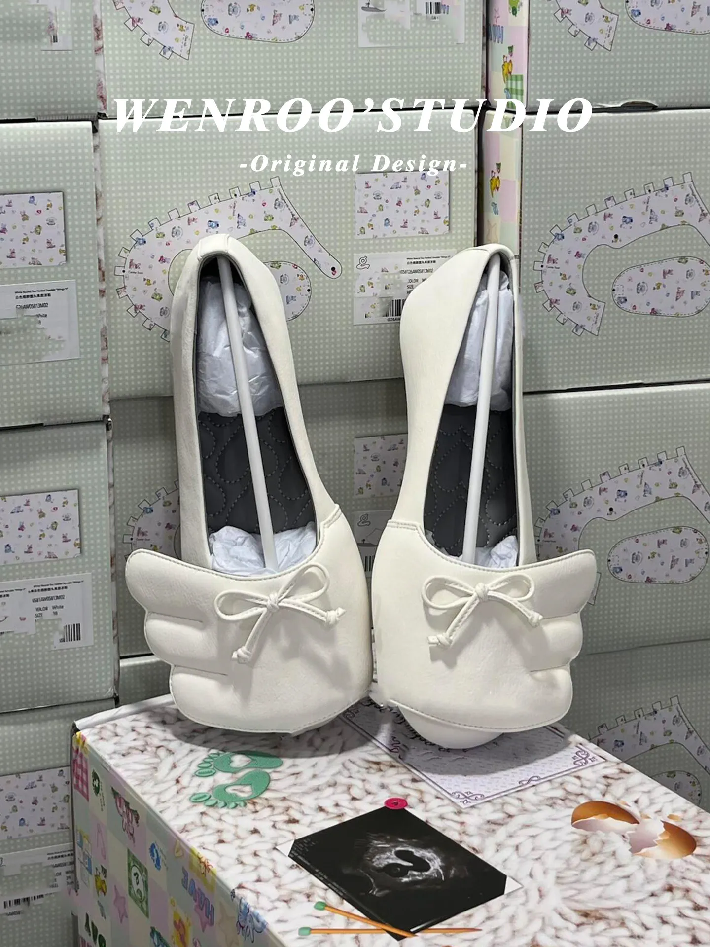 Japanese Printed Bow Flat-bottomed Ballet Shoes Ladies Spring and Summer 2026 New French Retro Wing Single Shoes for Women