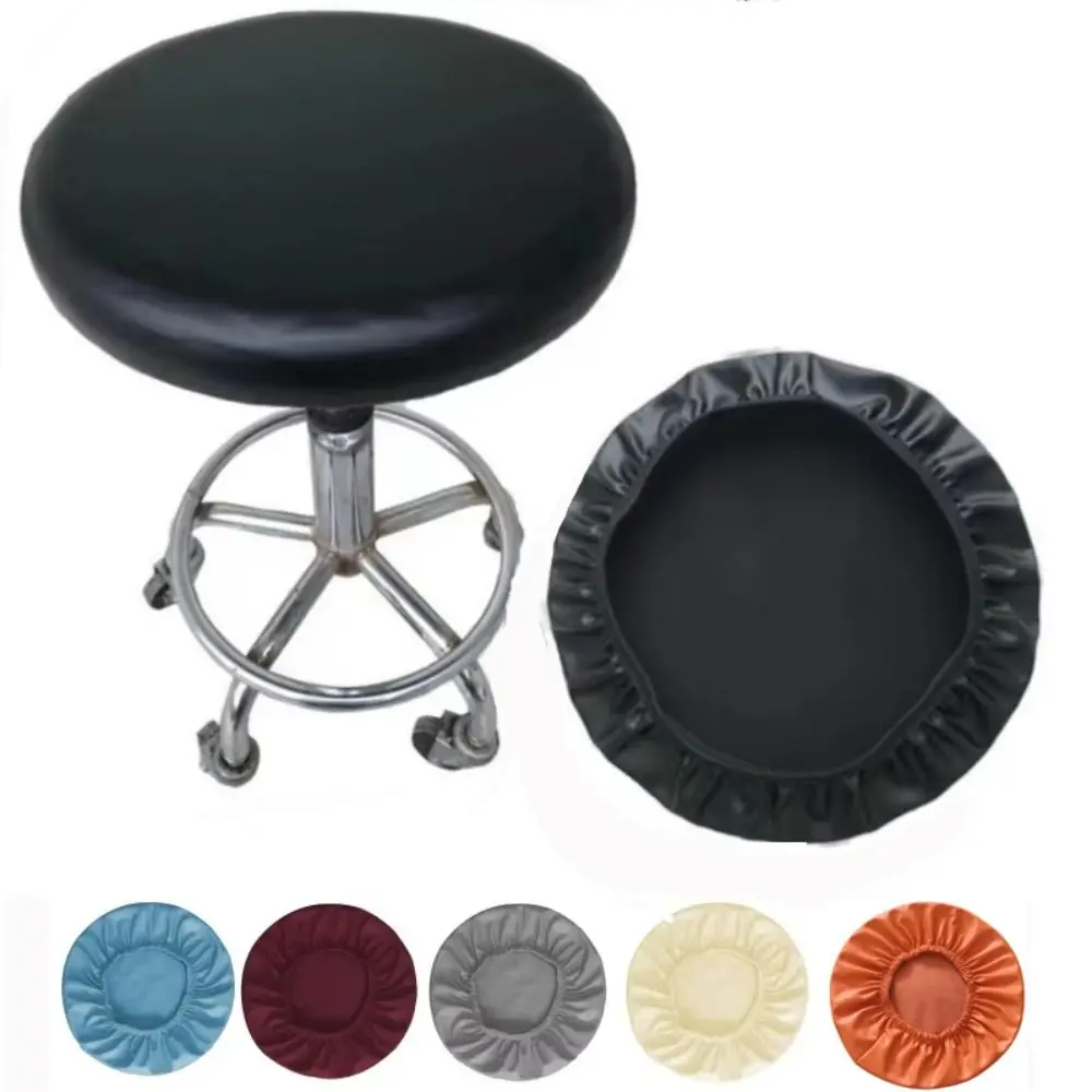 PU Leather Round Seat Cover Waterproof All Inclusive Rotating Chair Slipcover Dustproof Solid Color Bar Stool Chair Cover