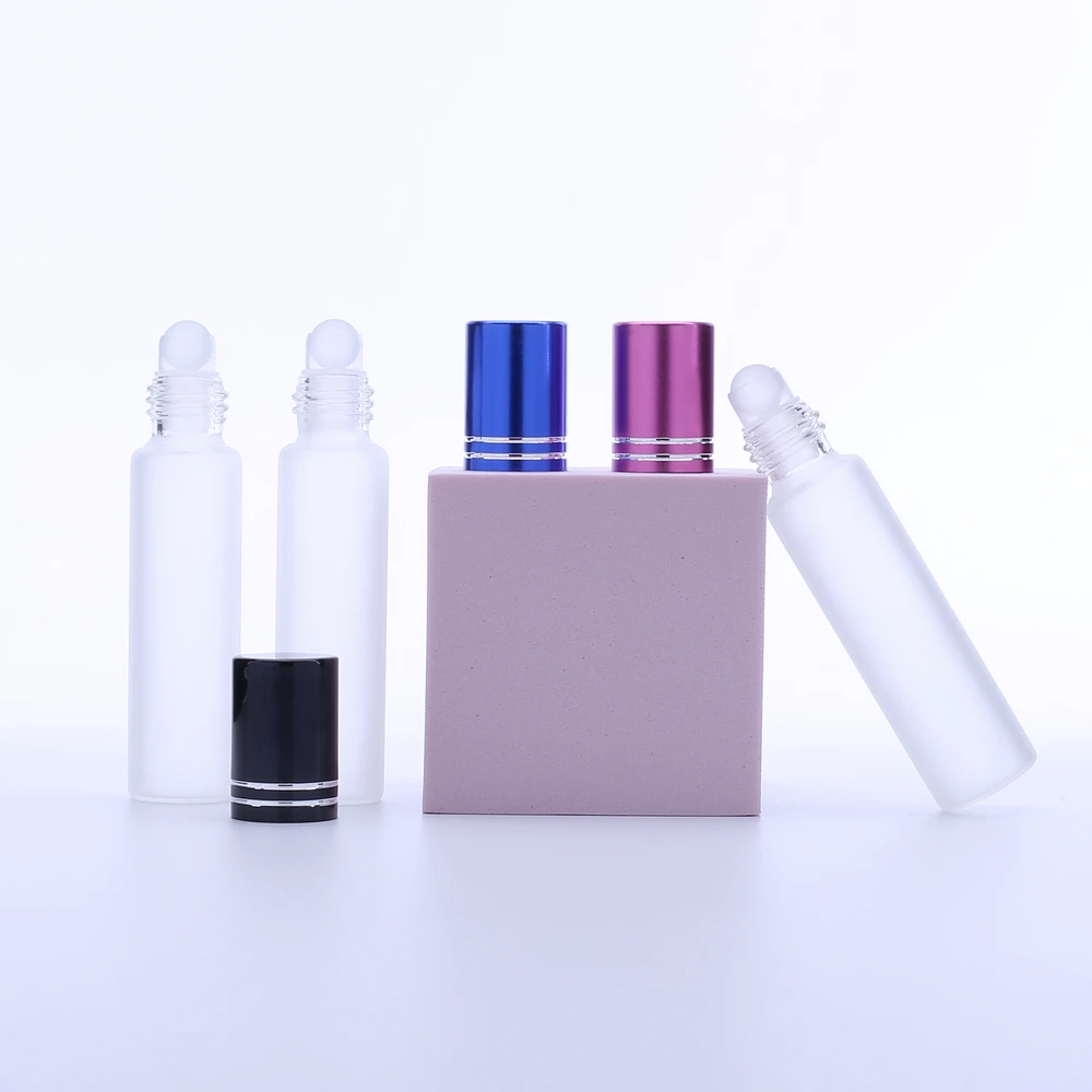 500 sztuk/partia 5ml 10ml Przezroczyste Matowe Szklane Buteleczki Roll On na Olejki Eteryczne Puste Buteleczki na Perfumy z Kulką do Podróży