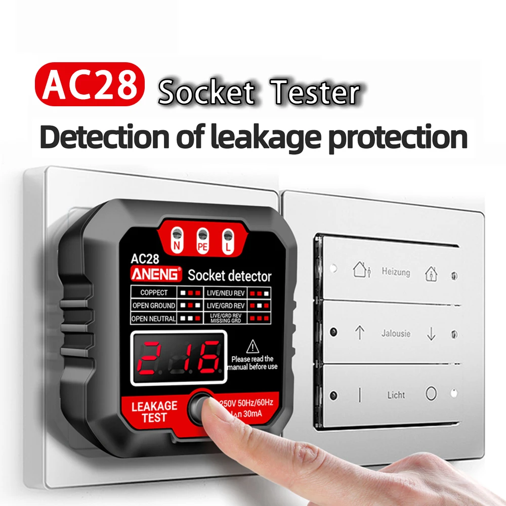 Aneng-testador de Tomada Receptáculo com Tensão Lcd Verificador de Tomada de Energia Testador de Circuito Automático Ferramentas Elétricas 250v