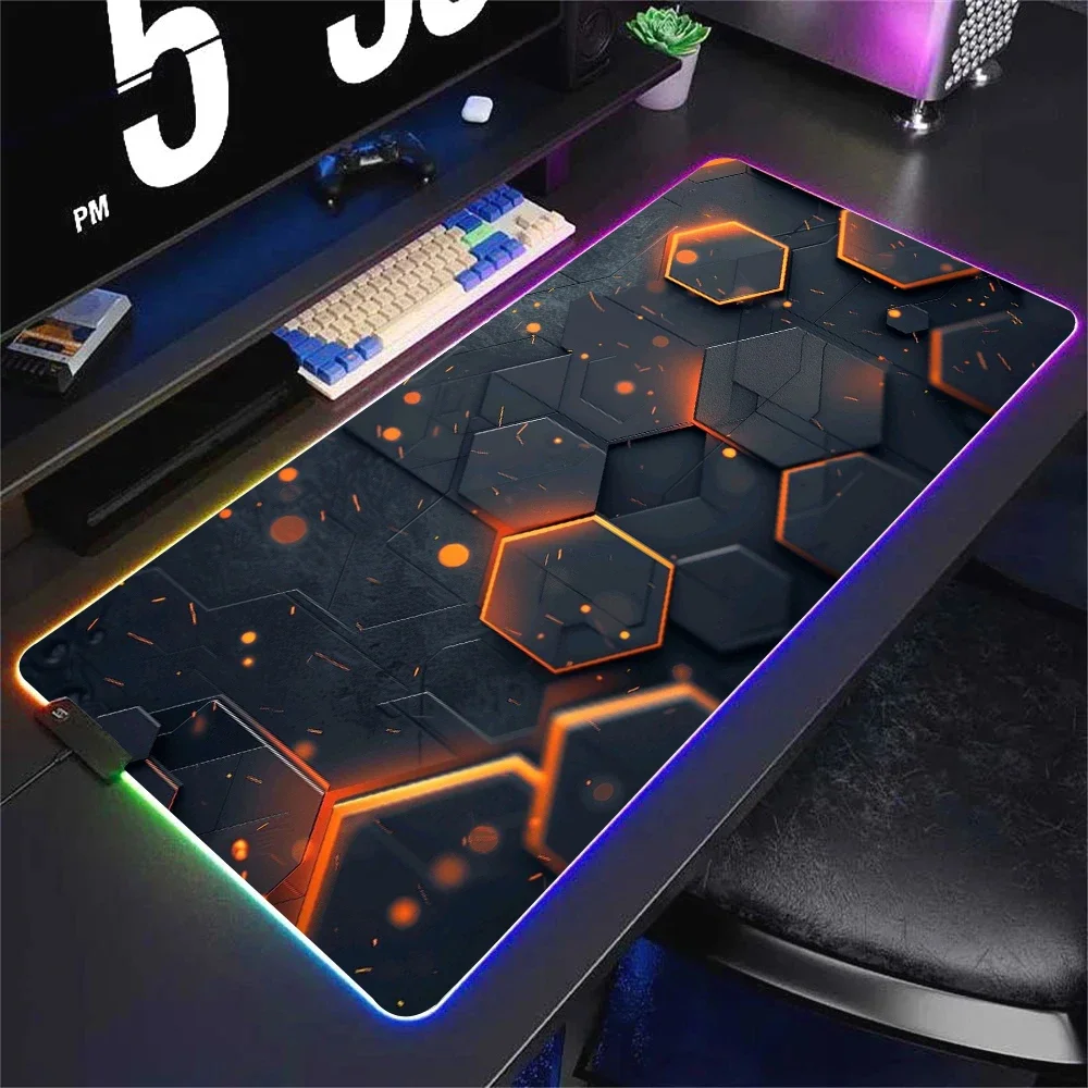 Large geometric RGB mouse pads LED keyboard pad for gamers with backlight RGB extended HD gaming computer desk mats XXL 90x40 cm