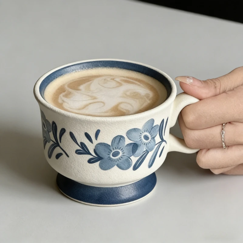 Blue Star Flower Coffee Cup Saucer Gift Box Set Iced Americano Coffee Cup Set Dainty Afternoon Tea Cups Vintage Cups for Gifting