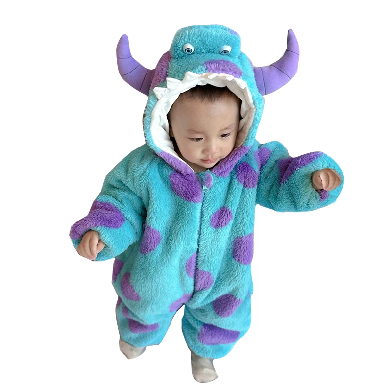 Kawaii Baby Kigurumi Blue Monster Cosplay Costume One-Piece Pijamas For Infant Halloween Christmas Jumpsuit Full Body Clothes