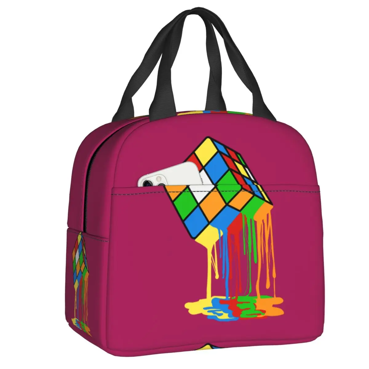 Custom Melted Cube Rubiks Lunch Bag Cooler Warm Insulated Lunch Box for Student School Work Picnic Food Tote Bags