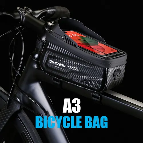 Imagen 1 del producto TAKEZERO-bolsa para bicicleta de montaña A3, bolsa para SILLÍN de viga frontal EVA, pantalla táctil, impermeable, bolsa para tubo superior de ciclismo, equipo de ciclismo al aire libre