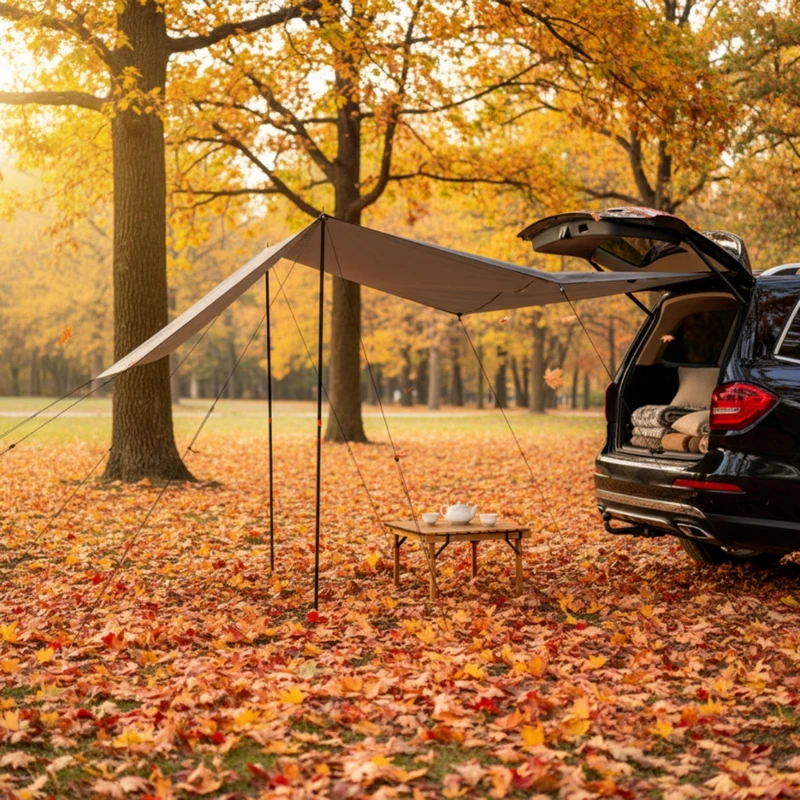 Rectangular Car Side Awning Pole Supported Tarp Sun Shelter Easy Setup For SUV Road Trips Outdoor Auto Exterior Accessories