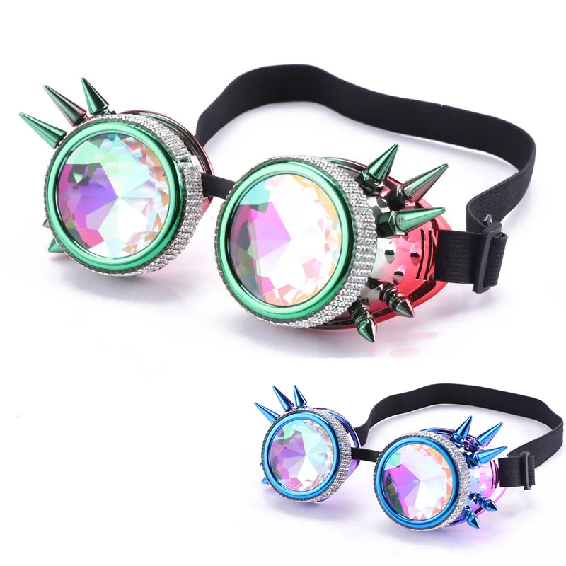 New Trendy Punk Rivets Dazzling Colorful Halloween Glasses Fashion Vintage Steampunk Goggle Gothic Accessories Travel Eyewears