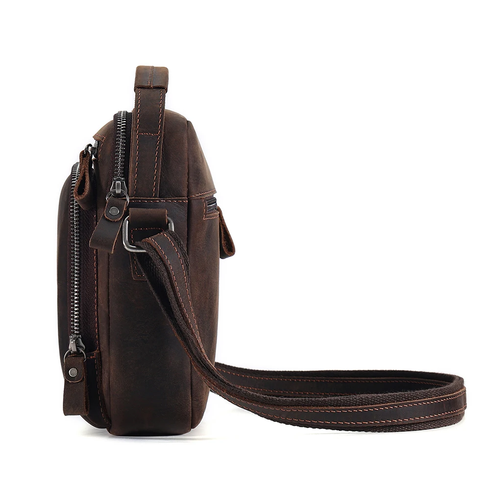 Bolso de un solo hombro para hombre, bandolera Retro de cuero, bolso cruzado informal de Caballo loco, bolsos de nicho para hombre