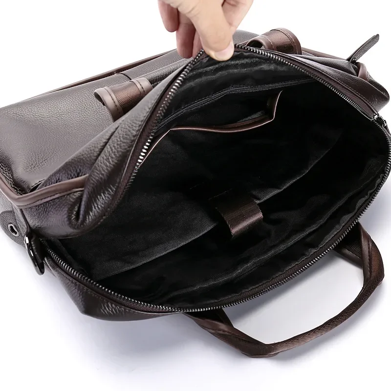 Borsa a tracolla a tracolla in pelle al 100% Borsa casual da lavoro da uomo Borsa a tracolla portatile Borsa per laptop Valigetta da 14 pollici Modello litchi