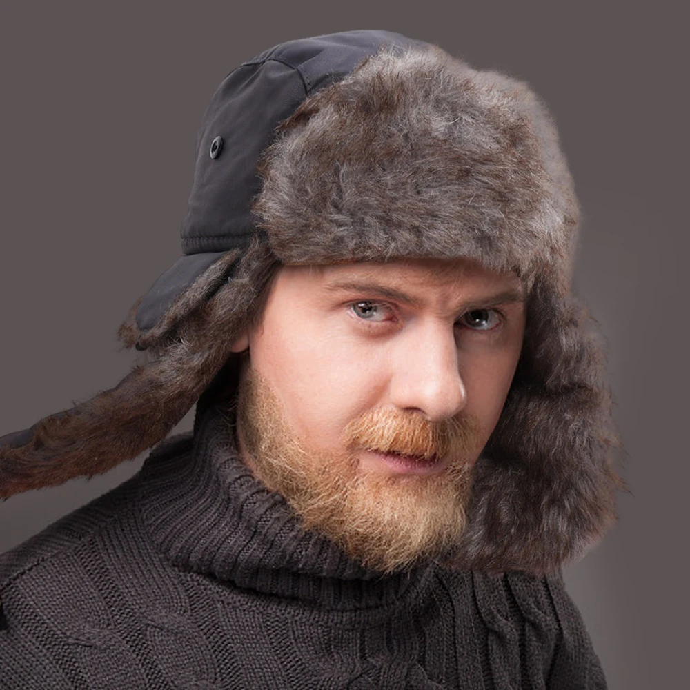 Winter Warm Hat with Ear Neck Cover Plush Thicken Faux Fur Earflap Protecter Caps Outdoor Skiing Trapper Bomber Cap