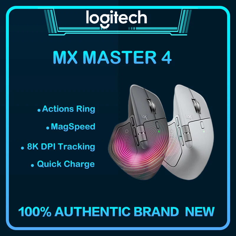 

Logitech MX Master 4 Wireless Mouse Bluetooth Logi Bolt 8000DPI Darkfield Haptic Feedback Actions Ring 70Day Battery