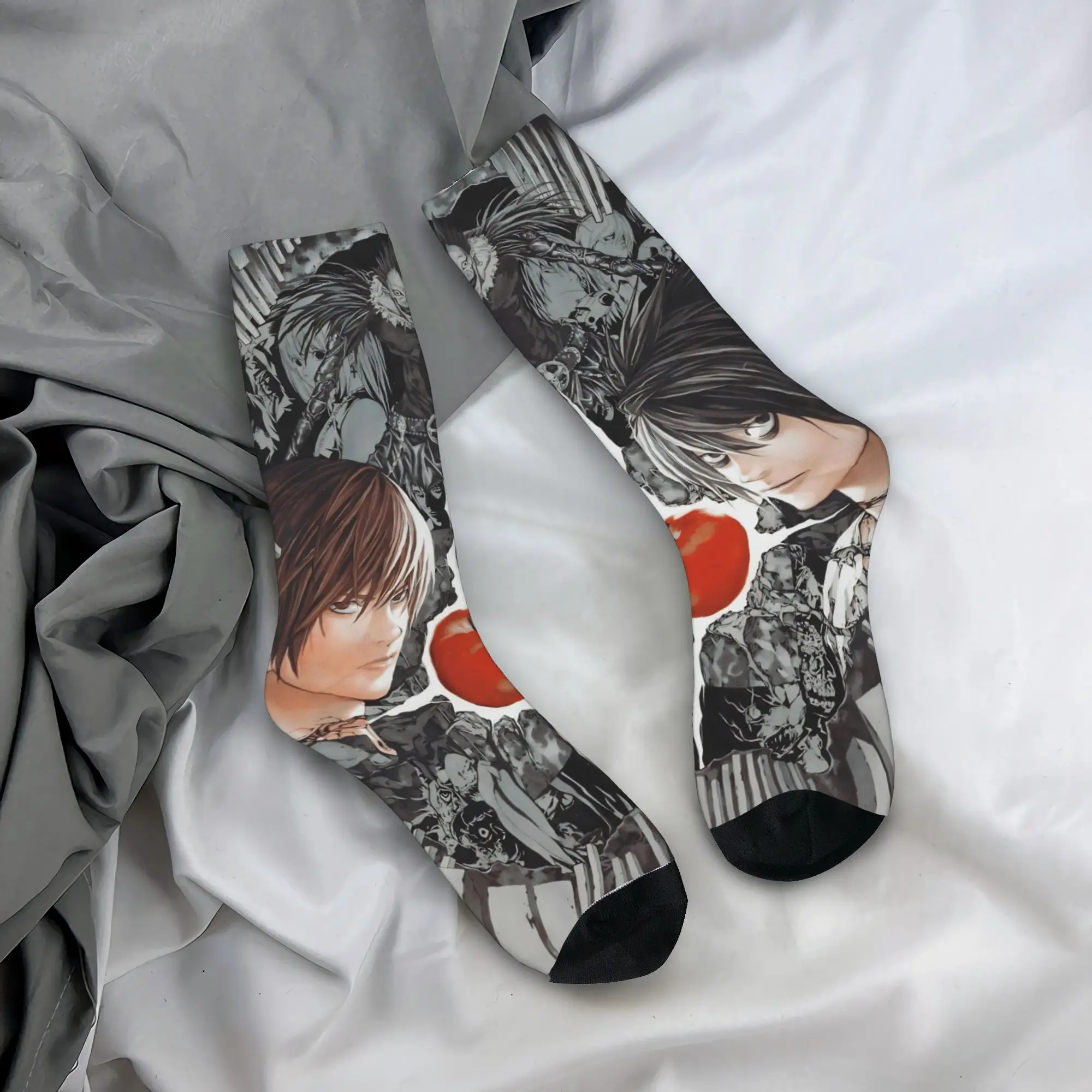 

Носки для пар, чулки с надписью «Тетрадь смерти», противоскользящие средние мягкие носки, осенние забавные велосипедные носки на заказ