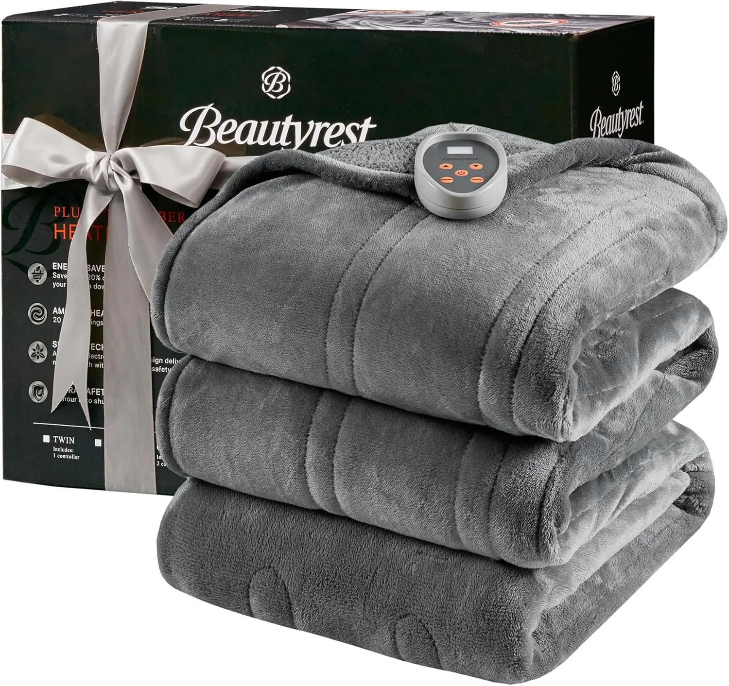 

Electric Heated Blanket, Soft Reversible Sherpa, 20 Heat Settings, Timer Auto Shut Off, Machine Washable Twin Grey