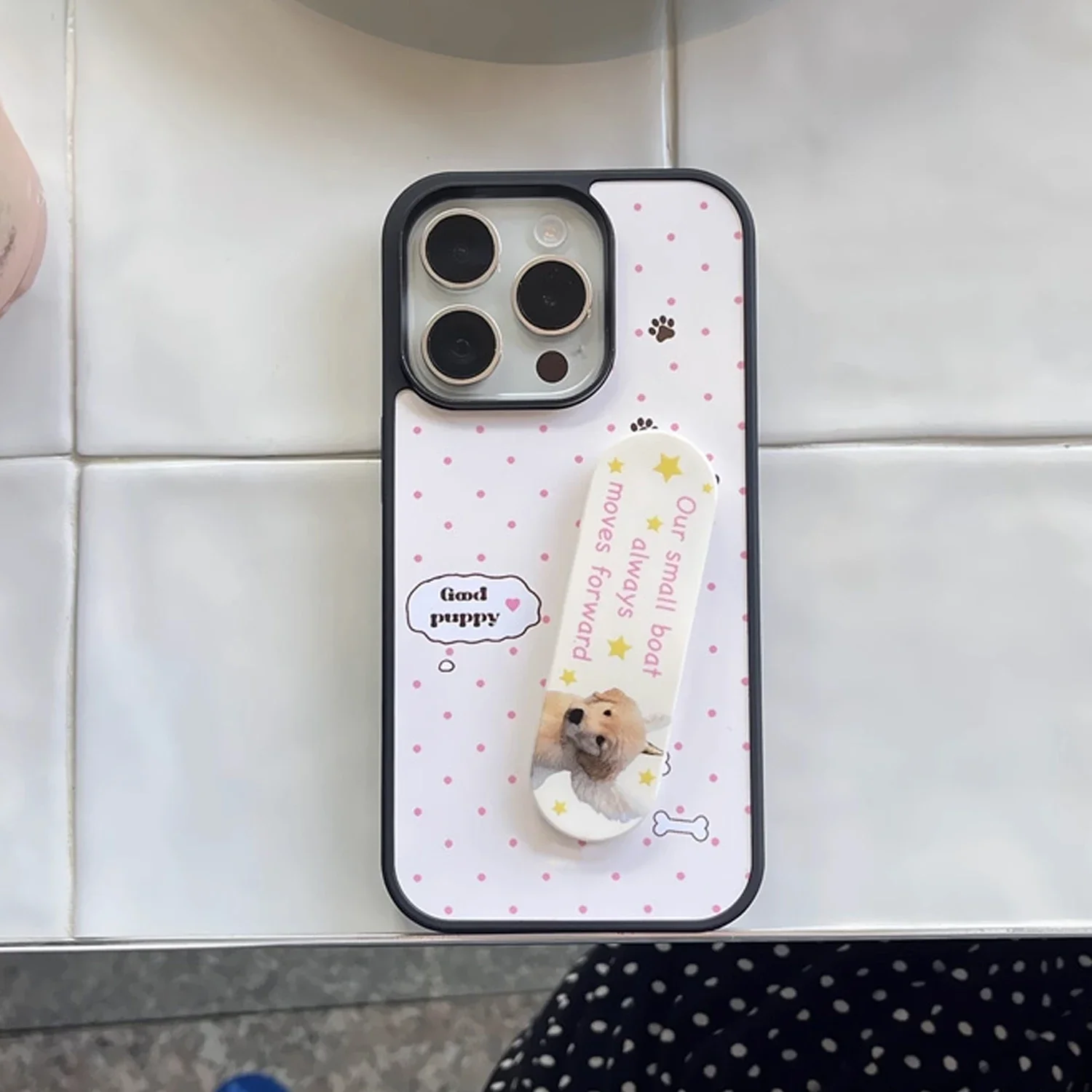 INS Pink Wave Point Good Puppy Kawaii Cute Band-Aid Чехол-подставка для телефона для iPhone 17 Air 16 15 14 13 12 11 Pro Max Plus Y2K Cover