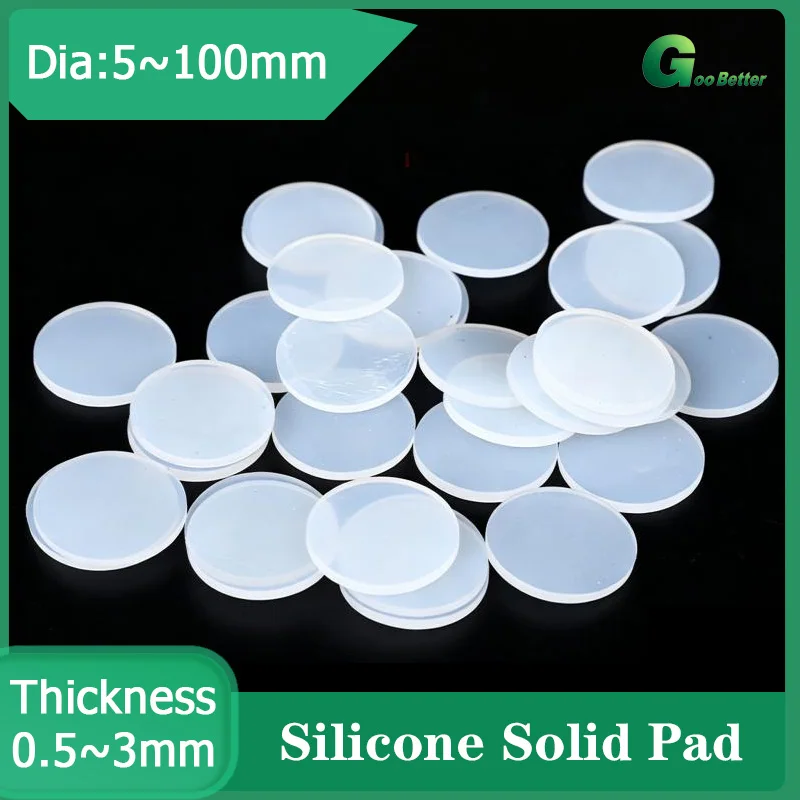 KAICO Silicone Solid Round Pad Sealed Waterproof Circular Gaskets Shock‑Absorbing Buffering Flat Pad Sheet White Dia 5mm~100mm