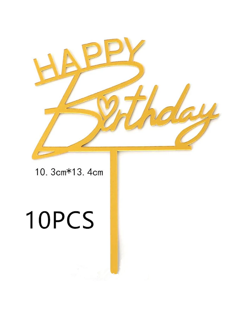 10 stücke Neue Gold Alles Gute Zum Geburtstag Kuchen Topper Gold Schwarz Acryl Kinder Geburtstag Party Kuchen Topper Dessert Dekoration Baby Dusche geschenk – Detail 2