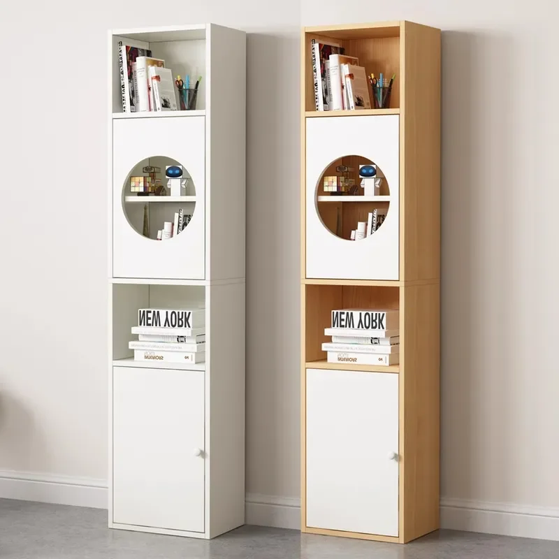 for Dust-proof Crevice Bookcase Long Bookshelf Shelf Floor-to-ceiling Household Living Room Display Cabinet Narrow Vertical