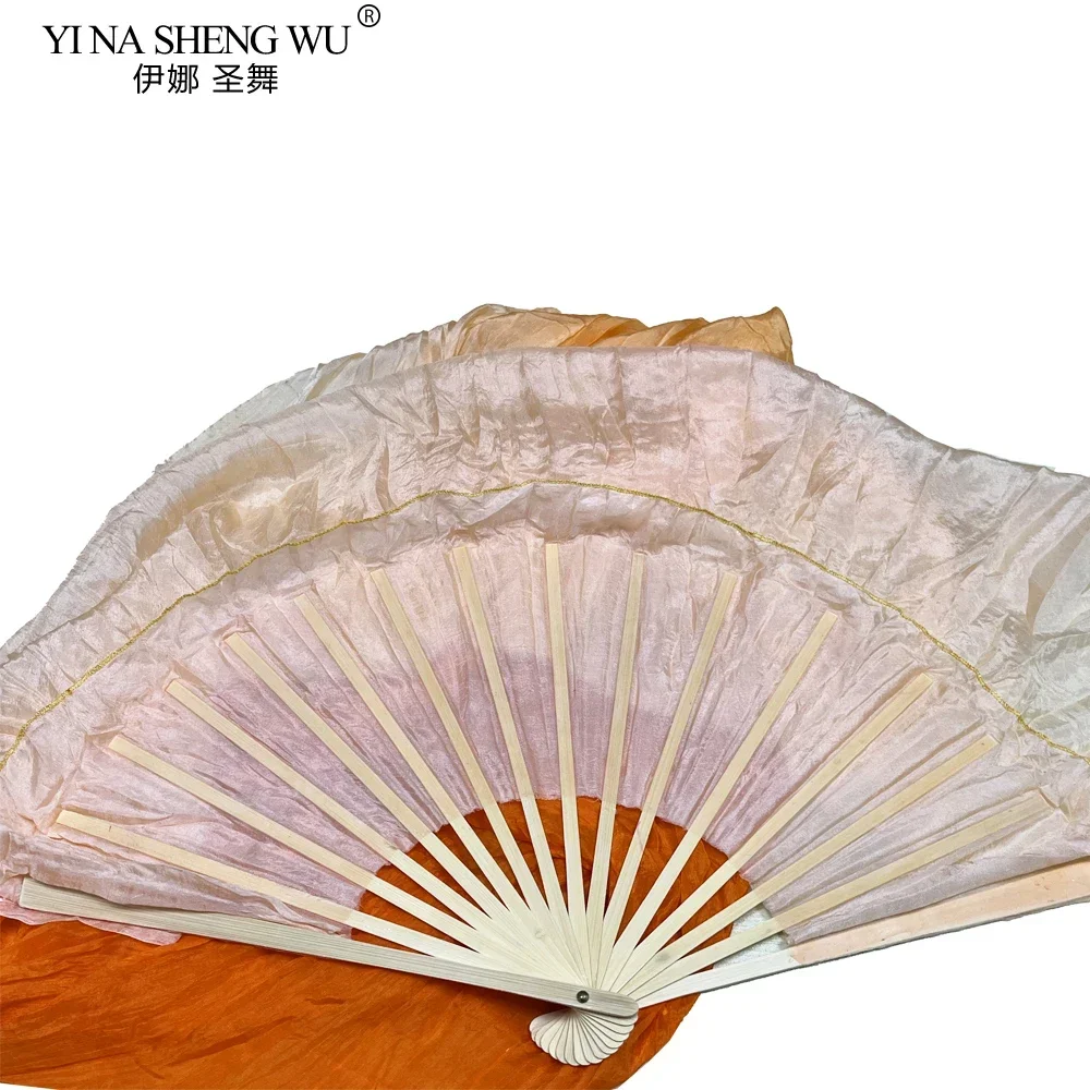 Danse du ventre véritable voile de soie ventilateur colorant à la main femmes église louange danse du ventre compétition accessoires lumière soudeuse dégradé danse soie ventilateurs