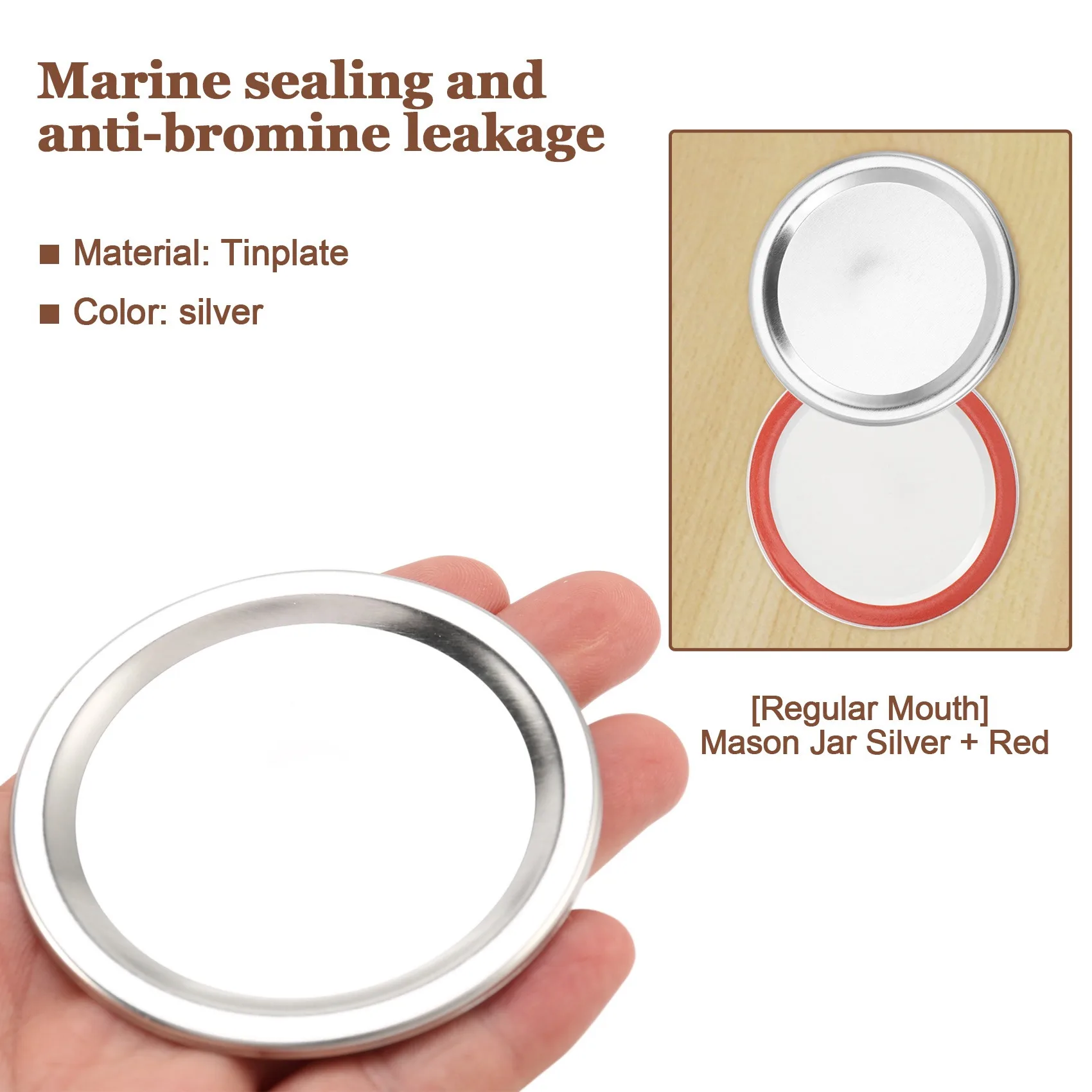 100 قطعة من أغطية تعليب الجرار ذات الفم العادي 70 مم، أغطية فضية من النوع المنفصل المقاوم للتسرب قابلة لإعادة الاستخدام مع حلقات أختام من السيليكون - VVBC