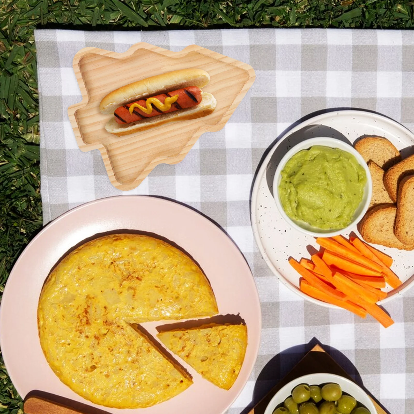 

1pc Bamboo Dinner Plate Christmas Tree Shaped Wooden Serving Tray For Party Dessert Fruit Appetizer Holiday Tableware