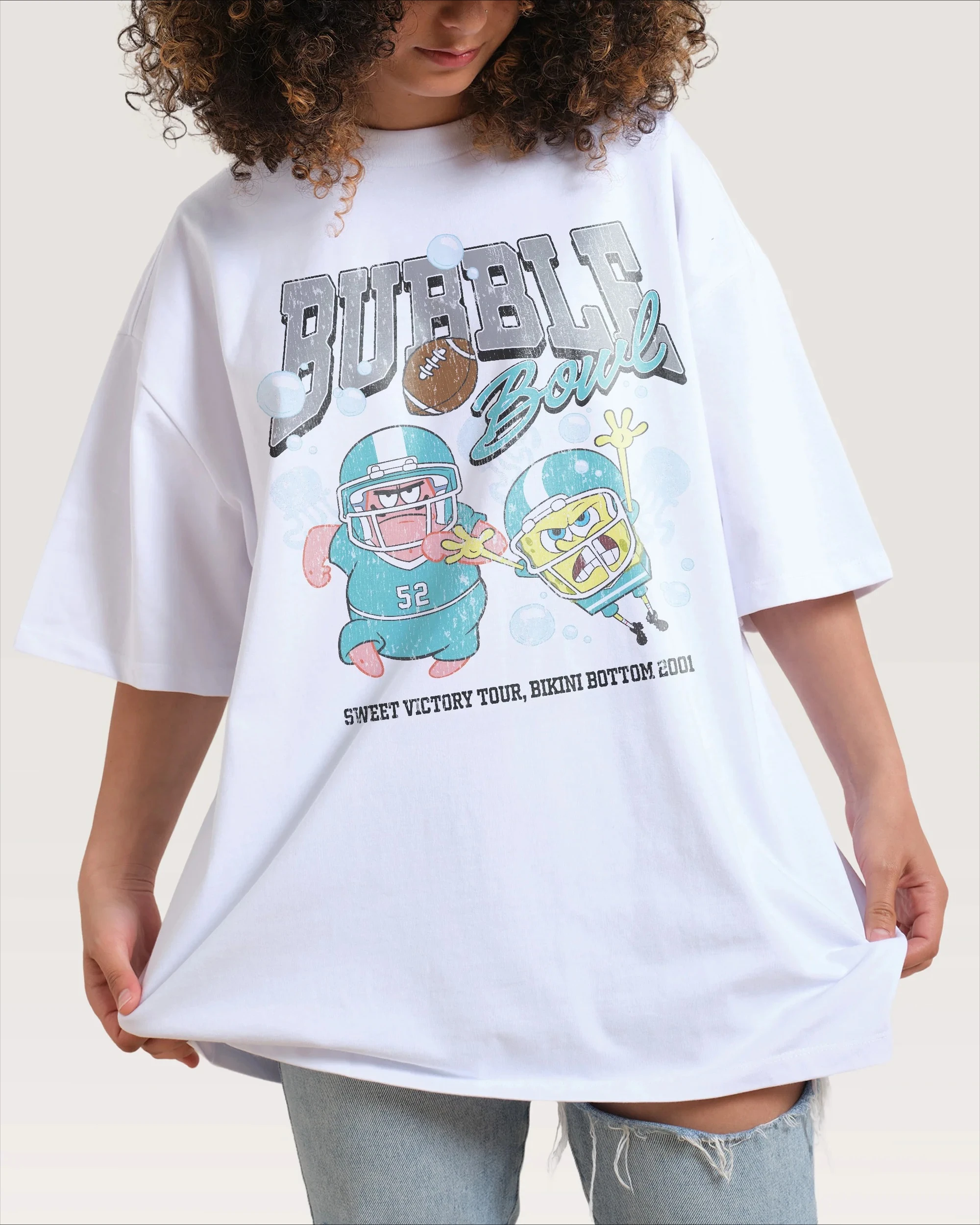 SpongeBob Patrick Bubble Bowl Football Graphic T Shirt Vintage Cartoon Print Unisex Men Women and Kids Casual Tee