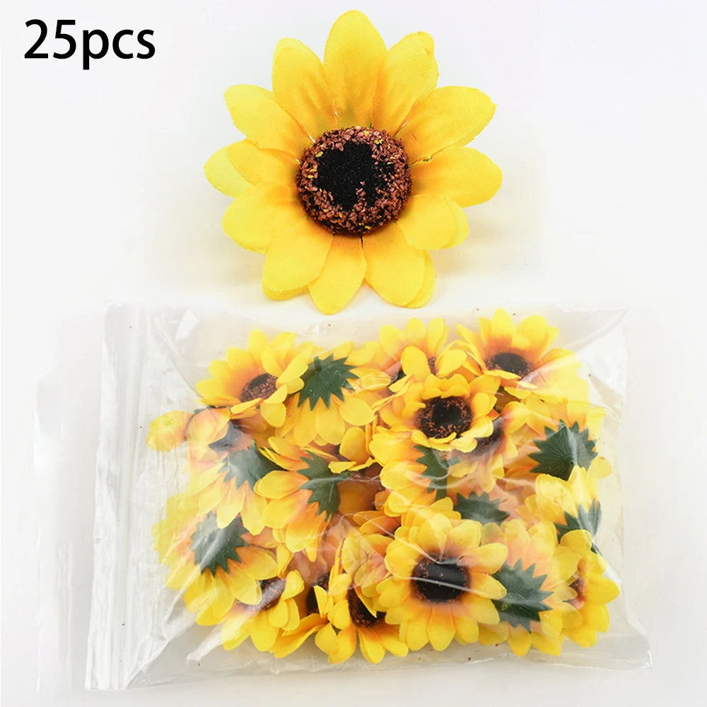 High Quality Practical Artificial Sunflower Heads 25pcs Home Office Ornament Set Silk cloth Supplies 7cm Decor