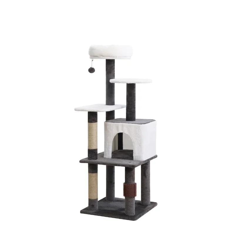 

5-Level 49" Minimalist Cat Tree with Condo Perch Scratching Post, Brown&Beige