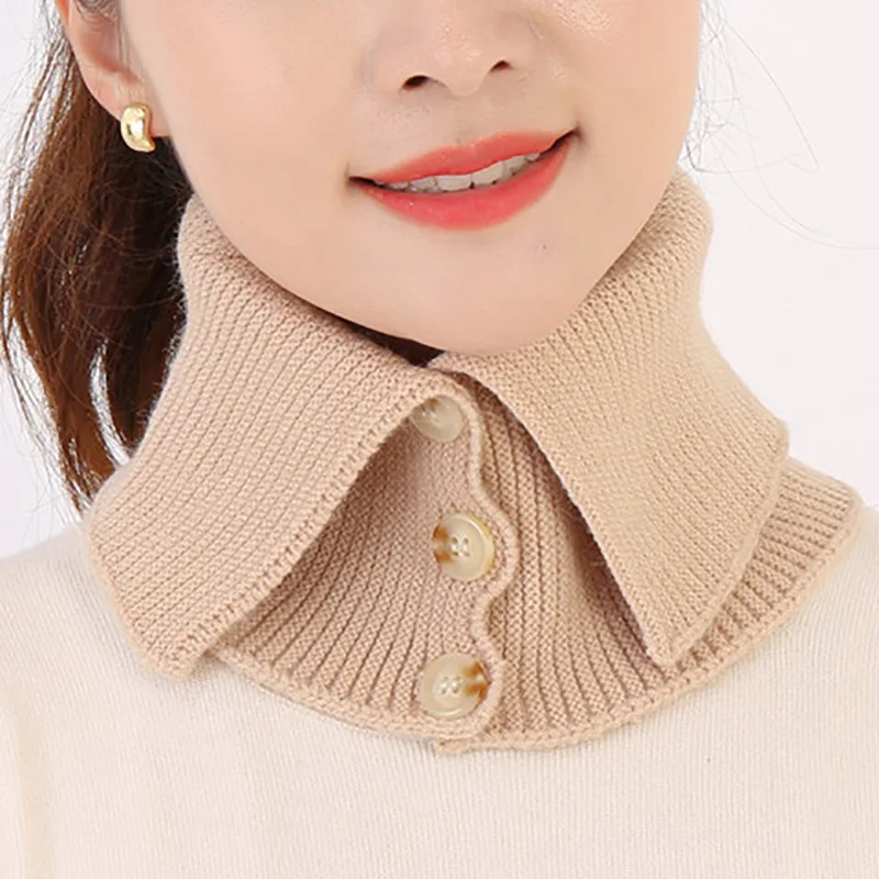 Women False Collar Pullover Scarf Autumn Winter Warm Scarf With Button Solid Color Neckerchief Thick Outdoor Sacrves 37*21cm