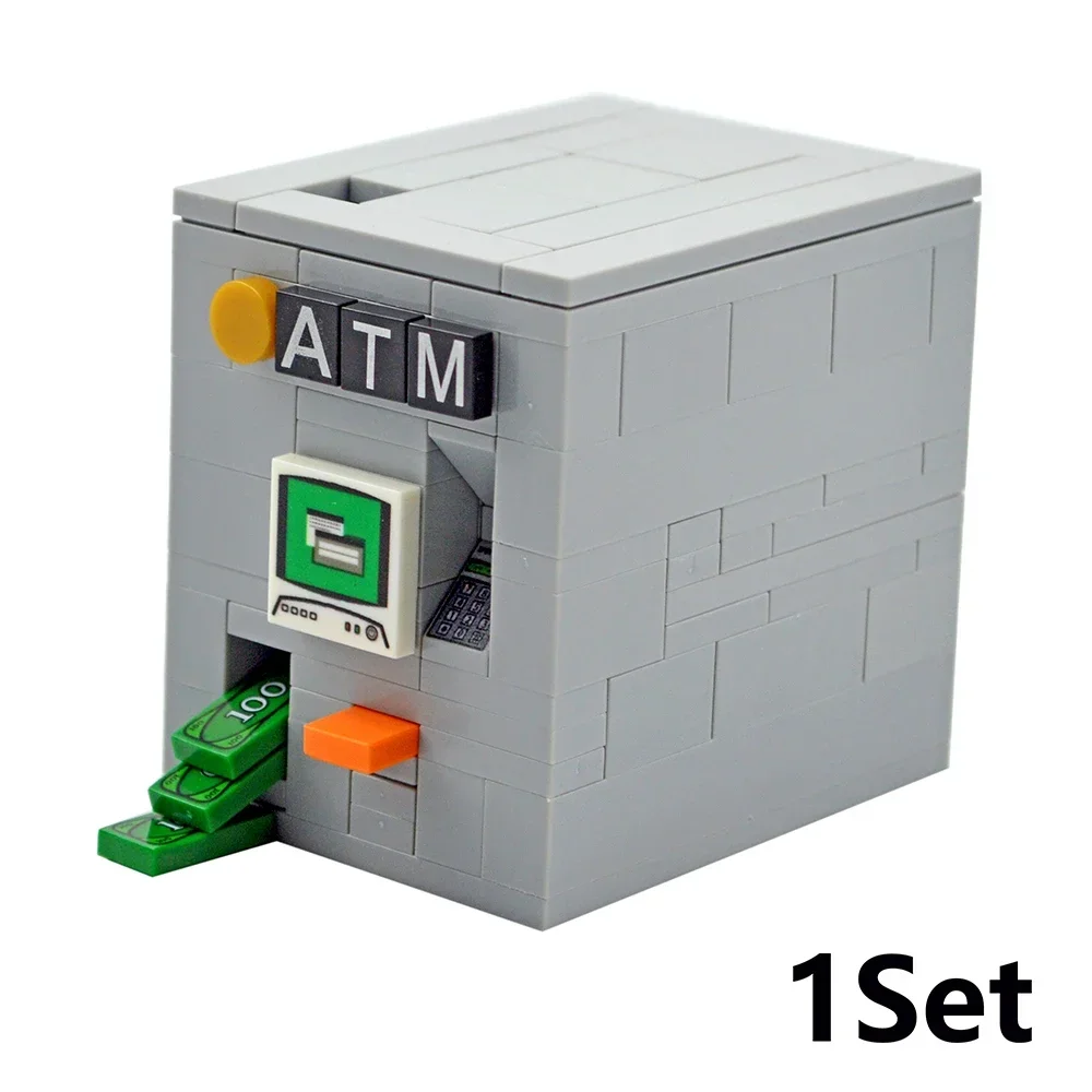 MOC Creative ATM Cash Machine Small Particle City Building Blocks Coin Dispenser Bricks Assembled Bank Decoration Kid Toys Gift