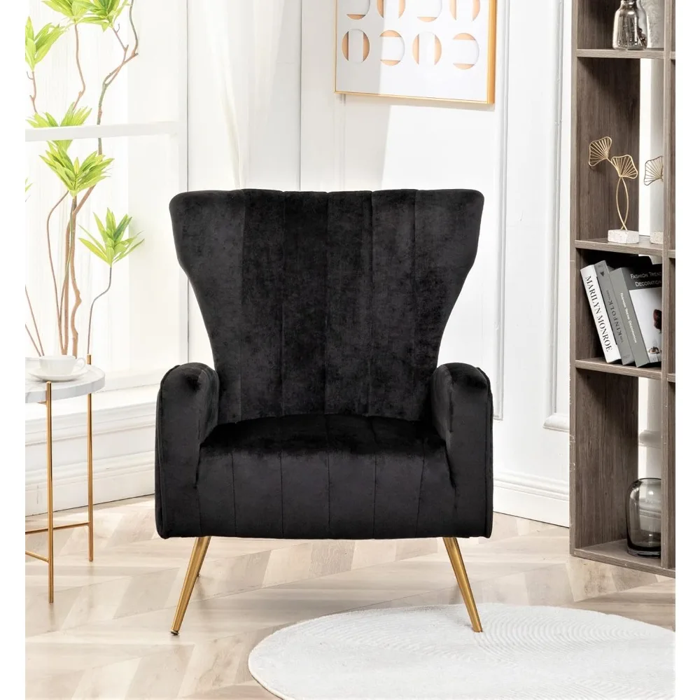 Modern Velvet Accent Chair for Living Room, Bedroom or Office with Stylish Metal Legs, Plush Upholstery and Wood Frame