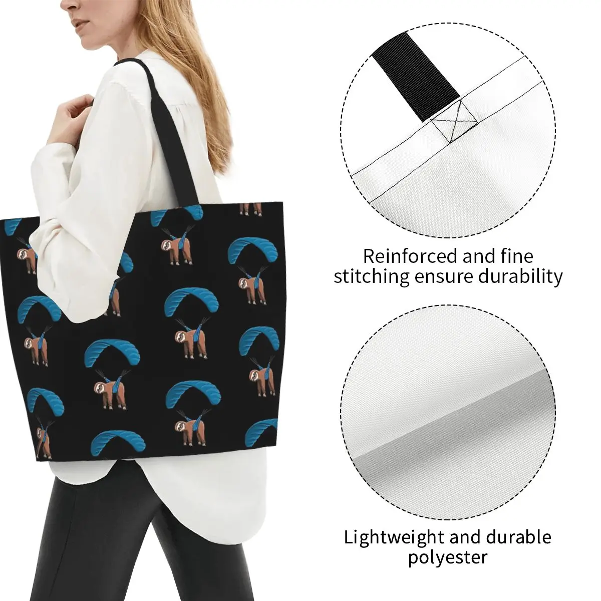 Paragliding Flying Sloth Sunglasses Skydiver Paraglider Shopping Tote Bag Canvas Shoulder Bags Shopper Grocery Handbag for Women