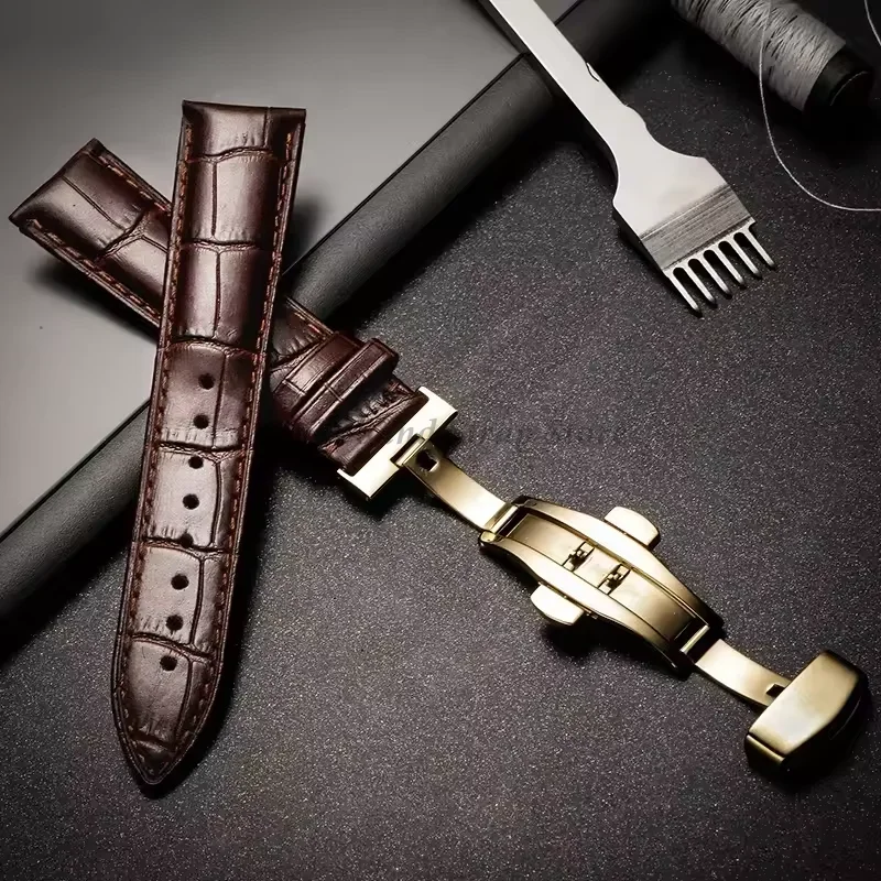 For Tissot Seiko Calf Genuine Leather WatchBand Alligator Grain Butterfly Clasp Watch Strap 12/13/14/15/16/17/18/19/20/22mm 24mm image 5