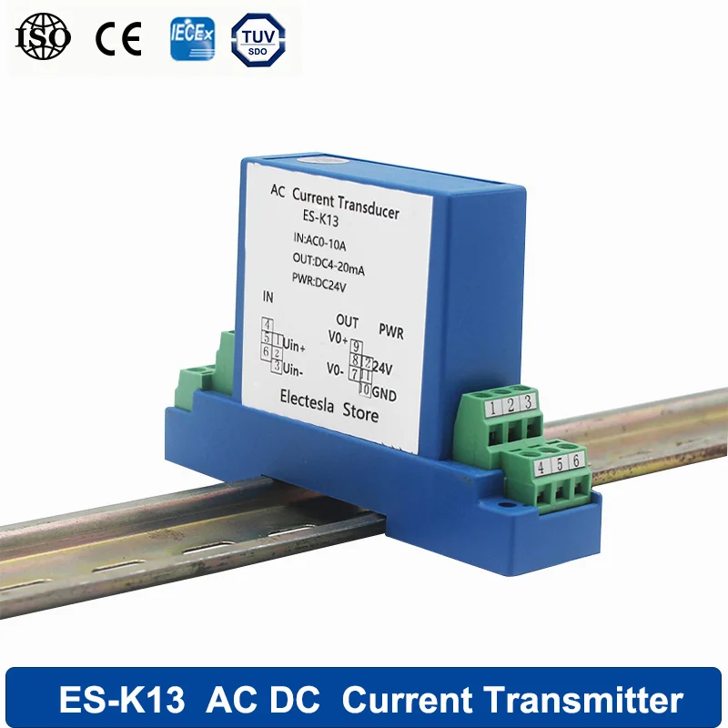 

K13 AC DC Current Sensor 1A/5A/10A Input Analog Signal Converter 4-20mA 0-10V Output DC24V/220V Power Supply Current Transmitter