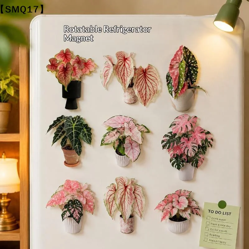 Rotatable Mini Artificial Plant Fridge Magnets Realistic Leaf Design For Home Kitchen Office Decor【SMQ】