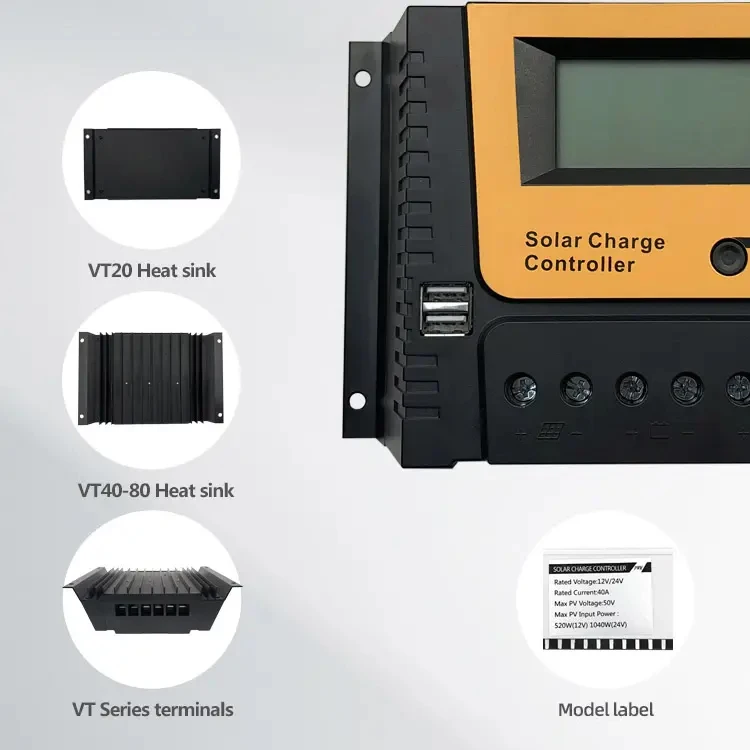 Controlador de cargador Solar adaptable PWM, 12V, 24V, 36V, 48V, 60A, 130W