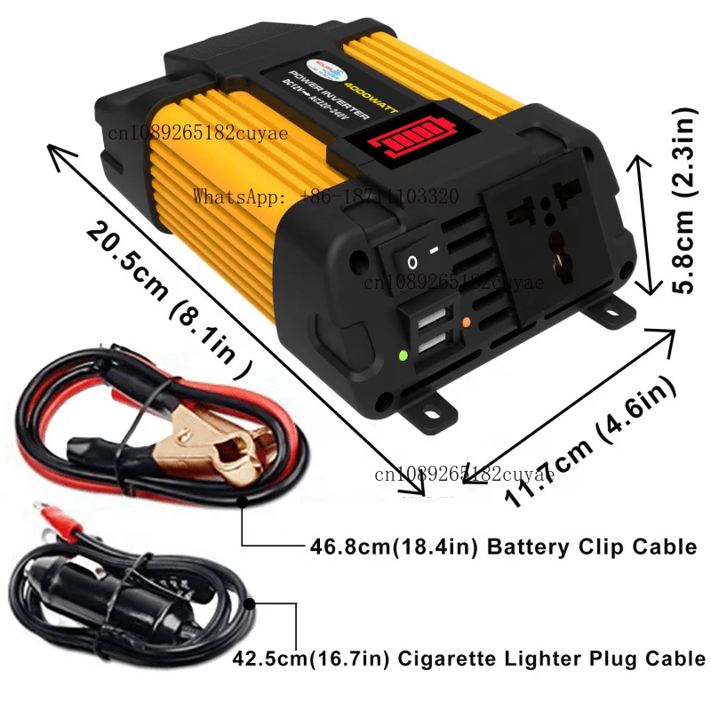 Cross-border best-selling outdoor portable 12V to 220V vehicle inverter for voltage conversion LED display dual USB ports