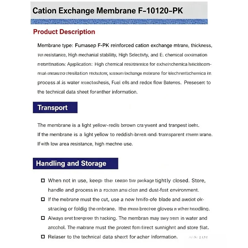 F-10120Perfluorinated Cation Exchange Membrane Accessories&Attachments,PEEK Reinforced Membrane for Water Electrolysis Fuel Cell