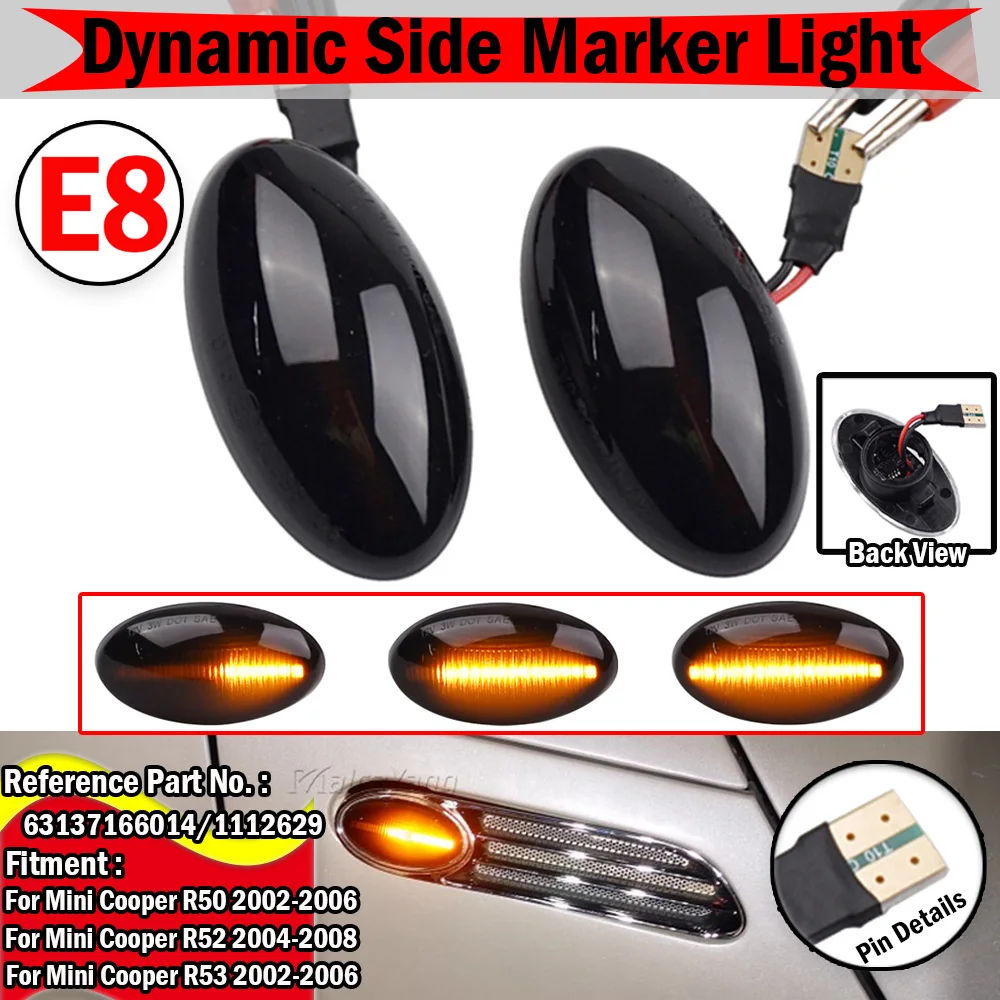 2Pcs Car Dynamic LED Side Repeater Indicator Light Flowing Side Marker Signal Lamp Light for BMW Mini Cooper R50 R52 R53 02-08