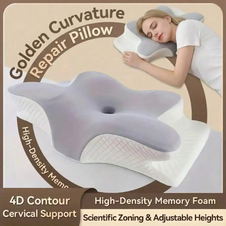 Cervical Pillow, 100% Material, Designed With Ergonomics, Suitable For Side Sleeping/ Lying On Back/ Lying On Stomach Positions.