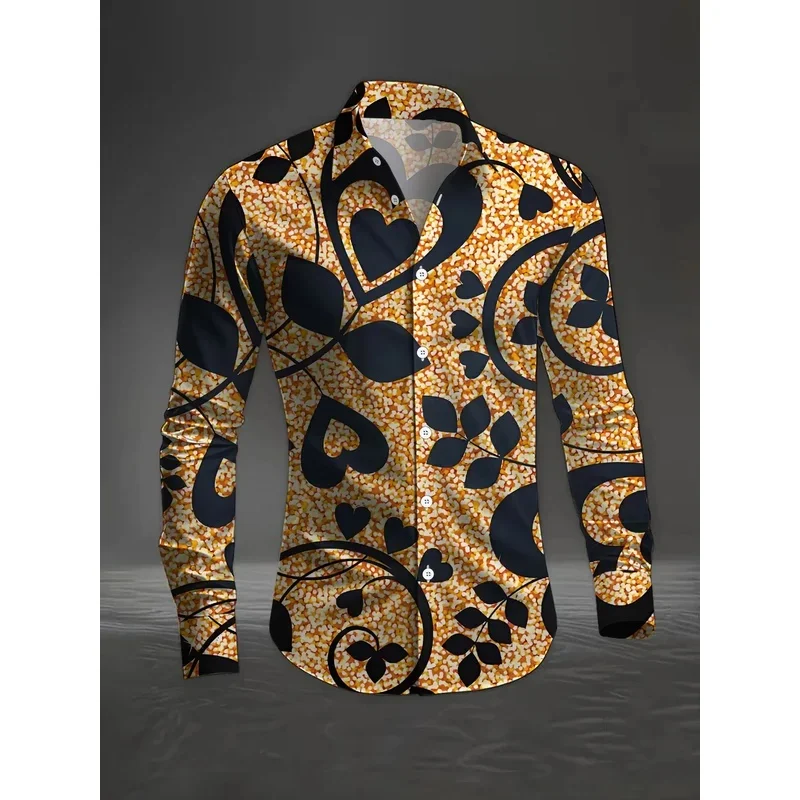 New Black and Red Heart-Shaped Leopard Print 3D Men's Long-Sleeved Shirt for Valentine's Day Casual Shirt