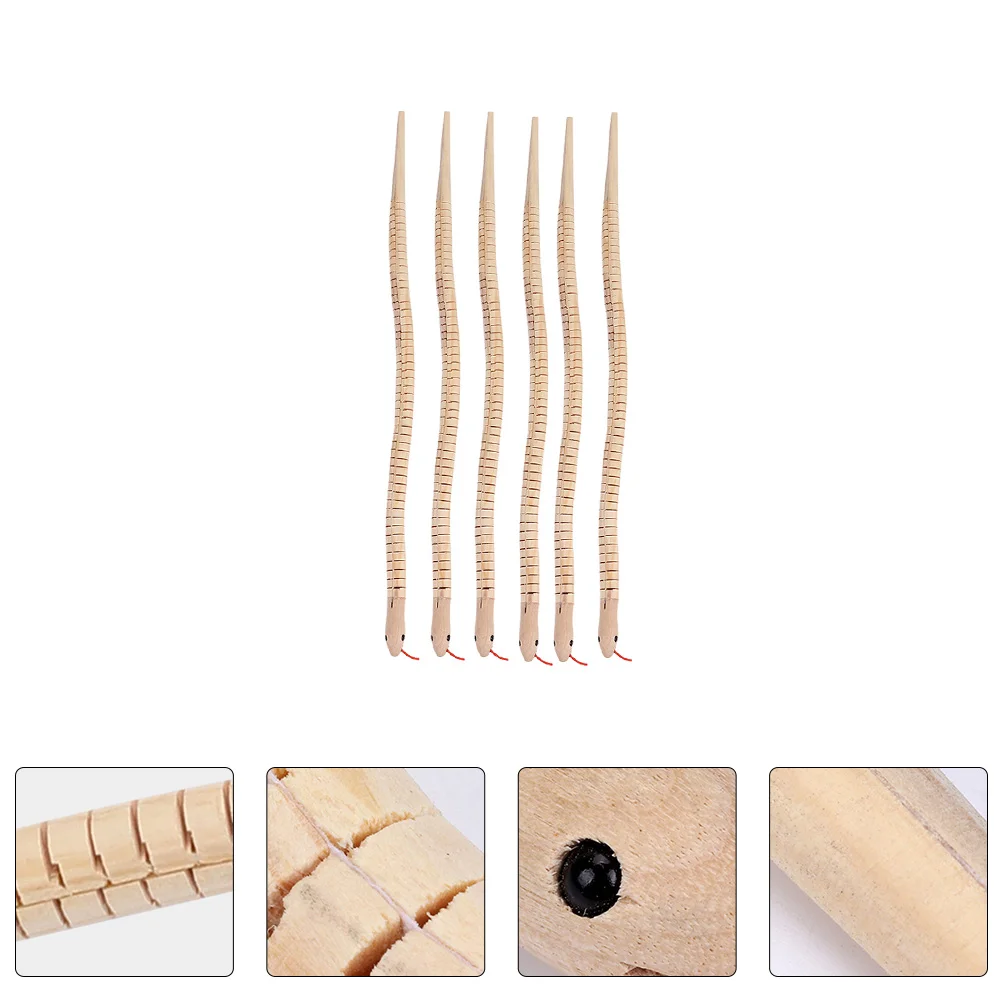 6 Pcs Artificial Wood Snake Toy Halloween Realistic Trick or Treat Fake Snakes Rain Forest Crafts Child