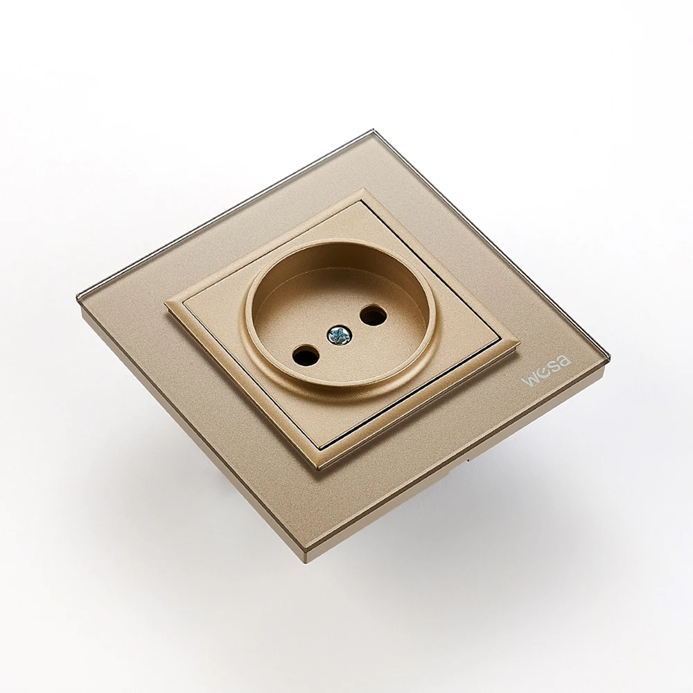 Gold Crystal Glass Panel Wall Embedded Plugs Socket Electrical Outlets Flame Retardant AC 250V EU Standard Not Ground Socket AC