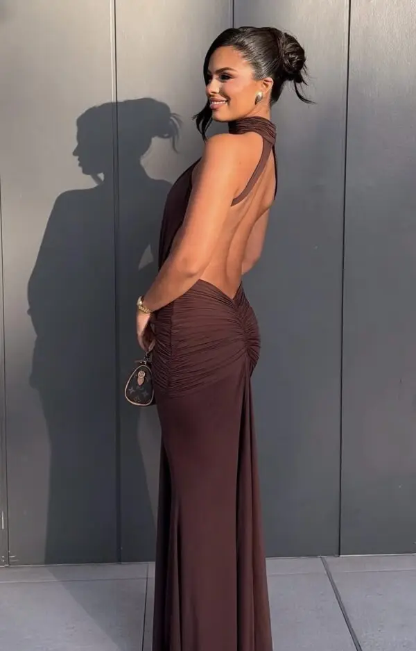 

Fashion Slim Backless Sexy Maxi Dress Women Gown Elegant Off-shoulder Sleeveless Ruched Bodycon Club Party Long Dress