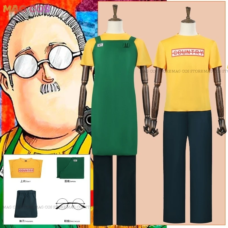

Taro Sakamoto Cosplay Costume Anime Sakamoto Days Wig Yellow T-shirt Green Apron Glasses Halloween Party Women Men